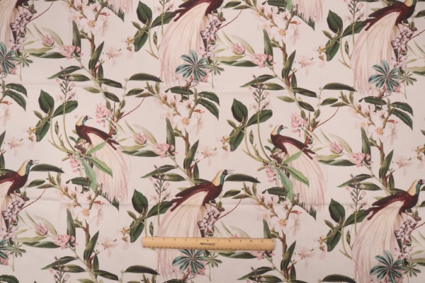 Stof France Paradisier Printed Cotton Drapery Fabric in Creme