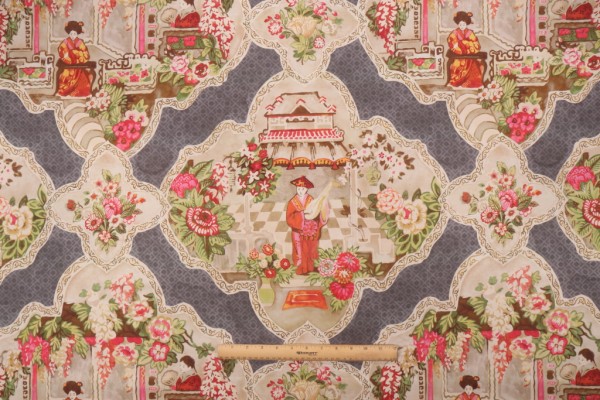 Kaufmann Teahouse Toile Printed Cotton Twill Drapery Fabric in Raven