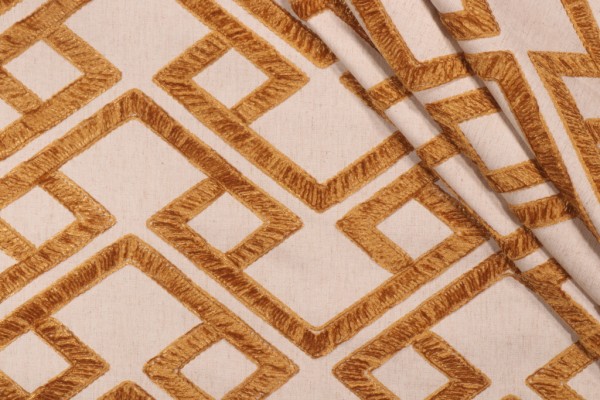 Click for 1.63 Yards P Kaufmann Accolade Embroidered Drapery Fabric in Amber P Kaufmann Accolade Embroidered Drapery Fabric in Amber