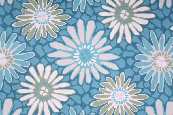 Robert Allen Tactile Flora Printed Cotton Drapery Fabric in Turquoise