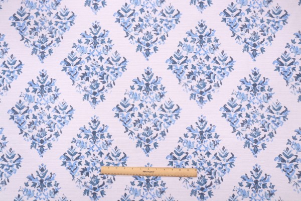 Lacefield Blythe-White Flax Printed Cotton Drapery Fabric in Pacific