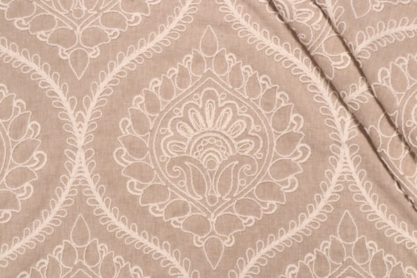 Valiant Fabrics State Embroidered Drapery Fabric in Linen