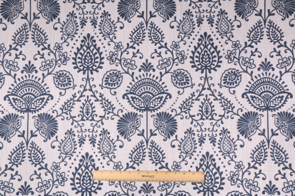 Premier Prints Silas Printed Slub Cotton Canvas Drapery Fabric in Italian Denim