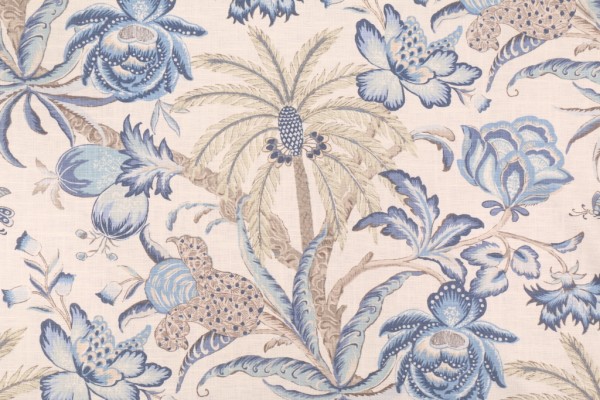 Waverly Exotic Curiosity Printed Linen Blend Drapery Fabric in Porcelain