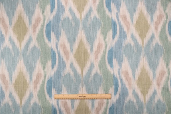 PK Lifestyles Bergama Ikat Printed Cotton Twill Drapery Fabric in Aloe