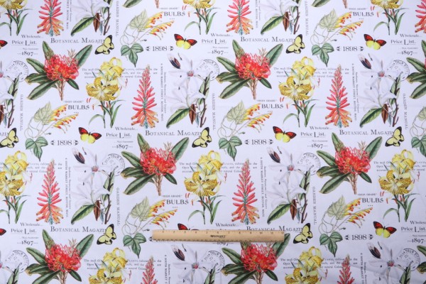 Stof France Botanical Printed Cotton Drapery Fabric in Blanc