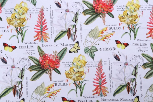 Stof France Botanical Printed Cotton Drapery Fabric in Blanc