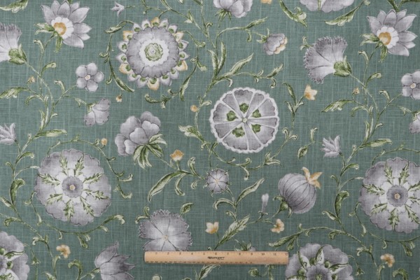 P Kaufmann Roundelay Printed Linen Blend Drapery Fabric in Spruce