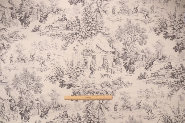 Stof Fabrics Festin Printed Cotton Drapery Fabric in Noir