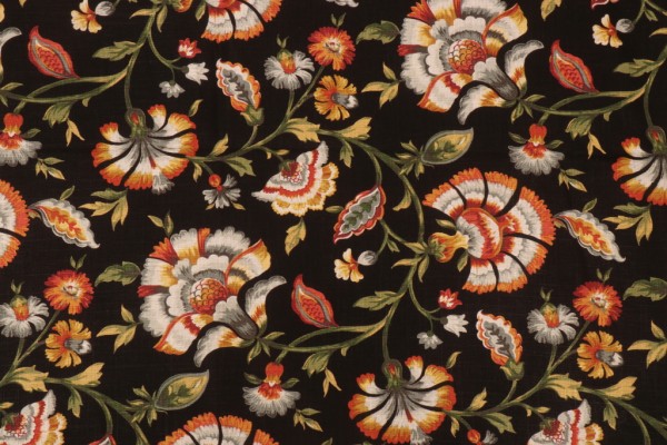 Mill Creek Ivory Tower-Cliffside Printed Linen Blend Drapery Fabric in Noir