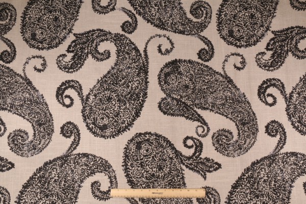 Covington Henley Printed Linen Blend Drapery Fabric in Black Tan