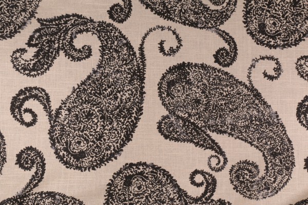 Covington Henley Printed Linen Blend Drapery Fabric in Black Tan