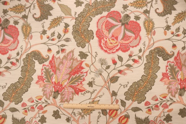 Thibaut Dorchester F99008 Printed Drapery Fabric in Red on Cream