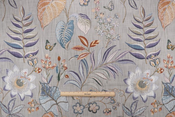 P Kaufmann Butterfly Trail Printed Cotton Drapery Fabric in Platinum