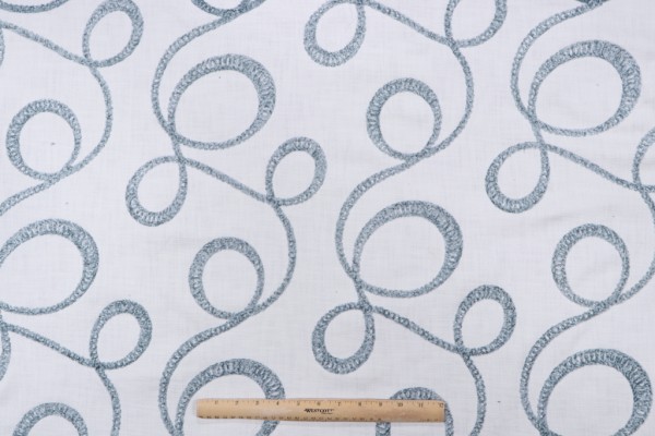 Roth & Tompkins O'Keefe Embroidered Cotton Drapery Fabric in Aqua