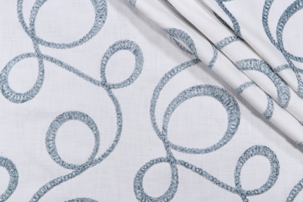 Roth & Tompkins O'Keefe Embroidered Cotton Drapery Fabric in Aqua