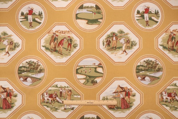 Thibaut Golf F96304 Printed Cotton Blend Drapery Fabric in Gold