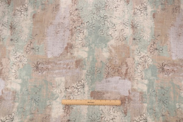 Click for 1.38 Yards Faded Floral Printed Linen Blend Drapery Fabric in Spa Faded Floral Printed Linen Blend Drapery Fabric in Spa