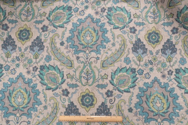 Covington Bursa Printed Linen Blend Drapery Fabric in Aquamarine
