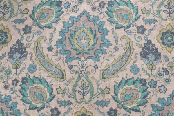 Covington Bursa Printed Linen Blend Drapery Fabric in Aquamarine