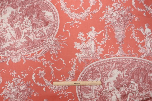Thibaut Biltmore F97313 Printed Cotton Drapery Fabric in Red on Coral