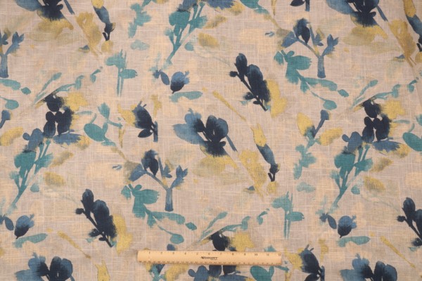 Waverly Leaf Storm Printed Linen Blend Drapery Fabric in Indigo