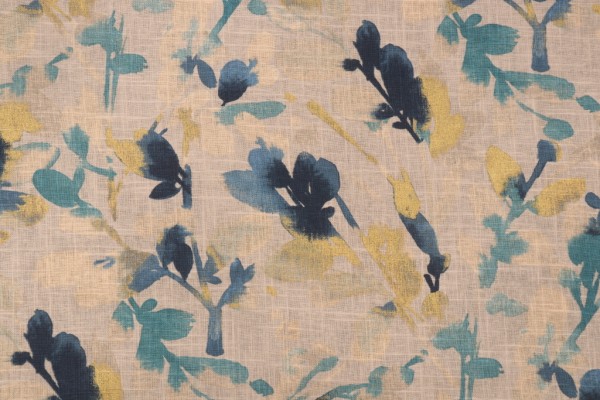Waverly Leaf Storm Printed Linen Blend Drapery Fabric in Indigo