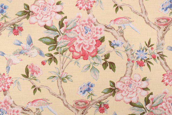 Waverly Mudan Printed Cotton Drapery Fabric in Lemon