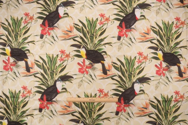 Stof France Kantou Printed Cotton Drapery Fabric in Anis