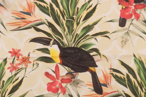 Stof France Kantou Printed Cotton Drapery Fabric in Anis