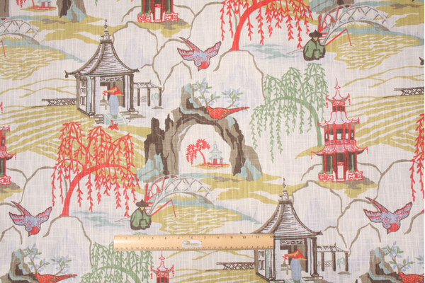 Robert Allen Neo Toile Printed Cotton Drapery Fabric in Coral
