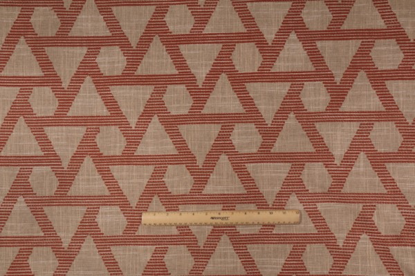 Robert Allen Geo Stitch Embroidered Slubbed Drapery Fabric in Persimmon