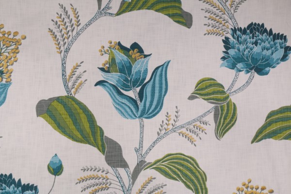 Click for 2.75 Yards Covington Sylvie Printed & Embroidered Cotton Drapery Fabric in 504-Azure Covington Sylvie Printed & Embroidered Cotton Drapery Fabric in 504-Azure