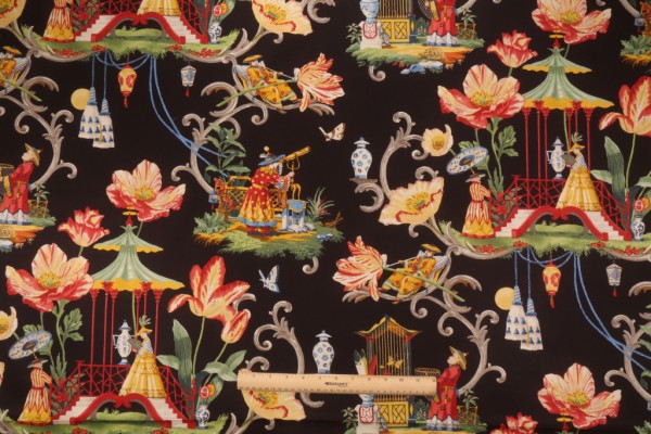 Harrison Howard East Of The Moon Printed Cotton Drapery Fabric in Night