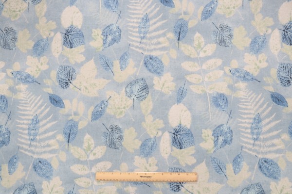 PK Lifestyles Farmhouse Leaf Printed Polyester Outdoor Fabric in Chambray