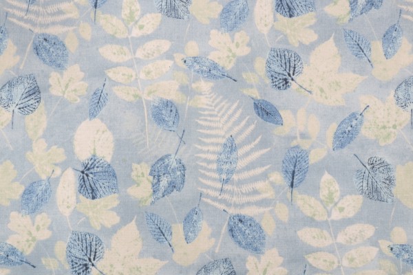 PK Lifestyles Farmhouse Leaf Printed Polyester Outdoor Fabric in Chambray