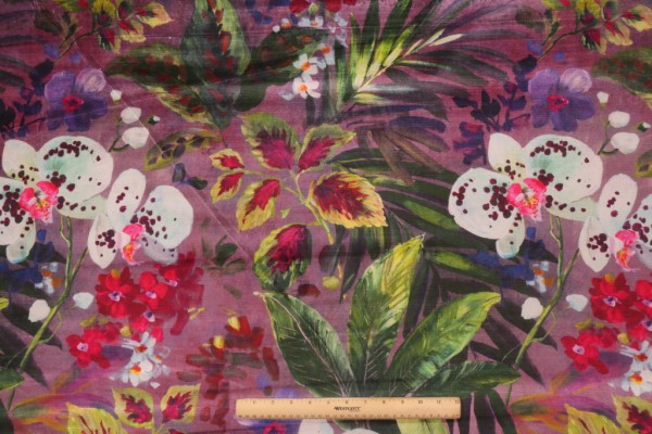 PK Lifestyles Natural Delicacy Printed Velvet Decorator Fabric in Evening Shade