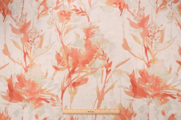 PK Lifestyles Flowery Spray Printed Cotton Drapery Fabric in Mango