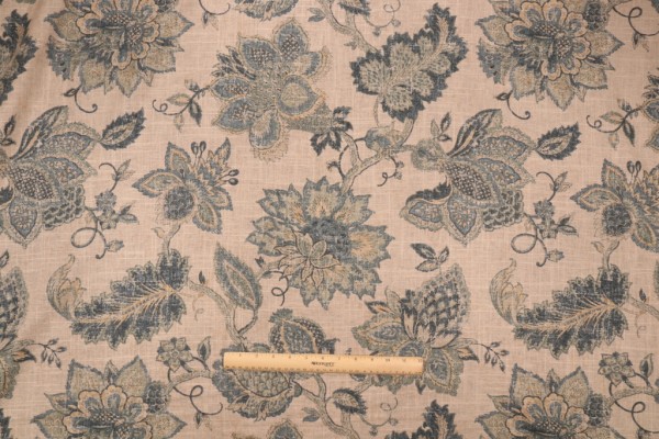 Covington Noblesse Printed Linen Blend Drapery Fabric in 555-Classic Navy
