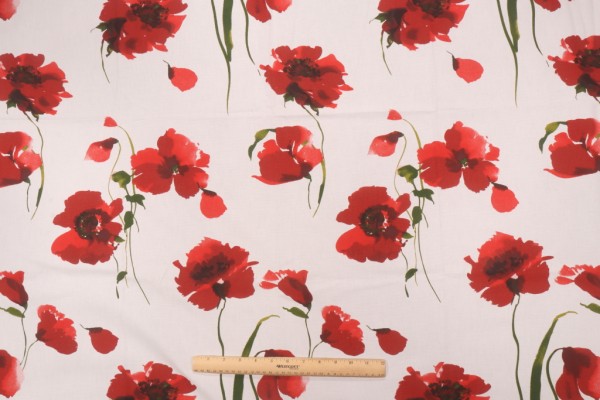 Stof France Coquelicot Printed Cotton Drapery Fabric in Rouge