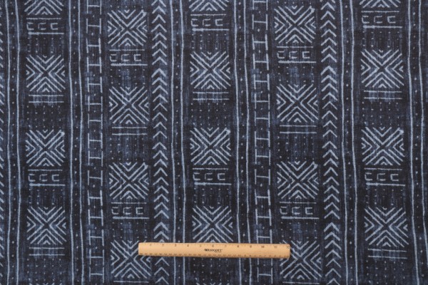 Genevieve Gorder Mali Mud Cloth Printed Polyester Outdoor Fabric in Indigo
