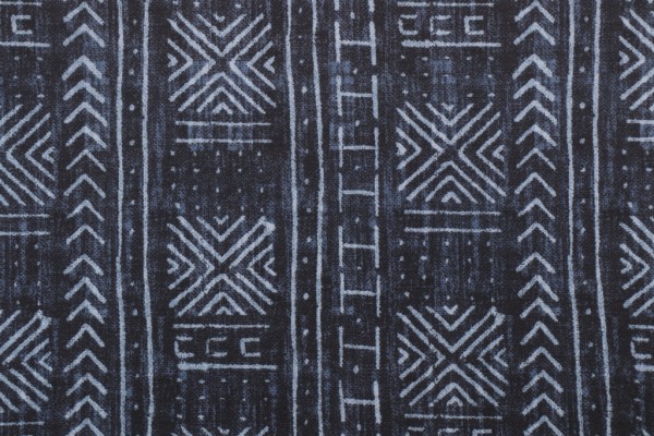 Genevieve Gorder Mali Mud Cloth Printed Polyester Outdoor Fabric in Indigo