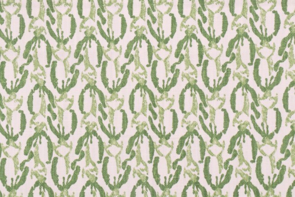 Lacefield Reed-Chatham White Printed Cotton Blend Drapery Fabric in Emerald