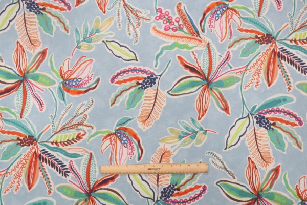 Waverly Sunny Daze Printed Polyester Outdoor Fabric in Sky