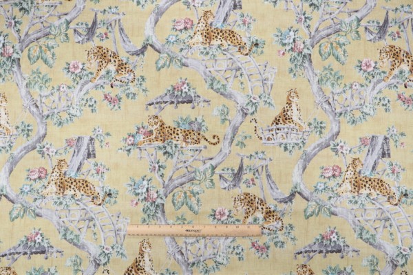 P Kaufmann Lazy Days Printed Cotton Twill Drapery Fabric in Gold
