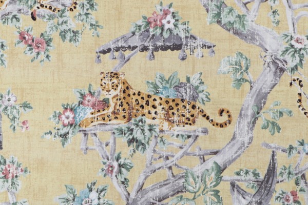 P Kaufmann Lazy Days Printed Cotton Twill Drapery Fabric in Gold