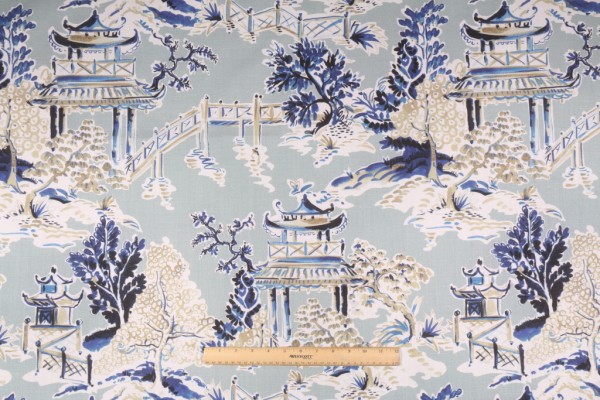 Hamilton Ming Printed Cotton Drapery Fabric in Rain