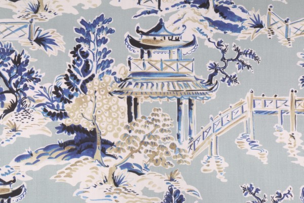 Hamilton Ming Printed Cotton Drapery Fabric in Rain