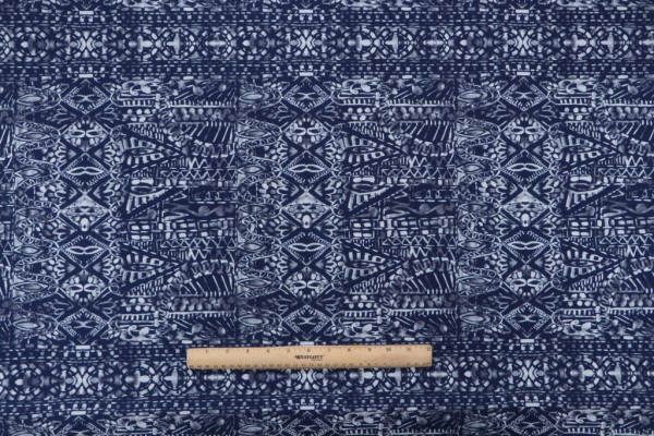 Terrasol Blobal Patch Work Printed Polyester Outdoor Fabric in Indigo