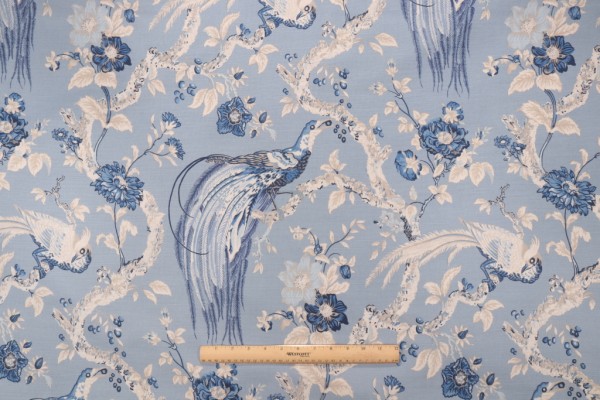 Waverly Olana Printed Cotton Drapery Fabric in Larkspur